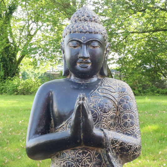 Buddha Steinfigur Deko aus Stein für den Garten frostsicher wetterfest groß Steinbuddha
