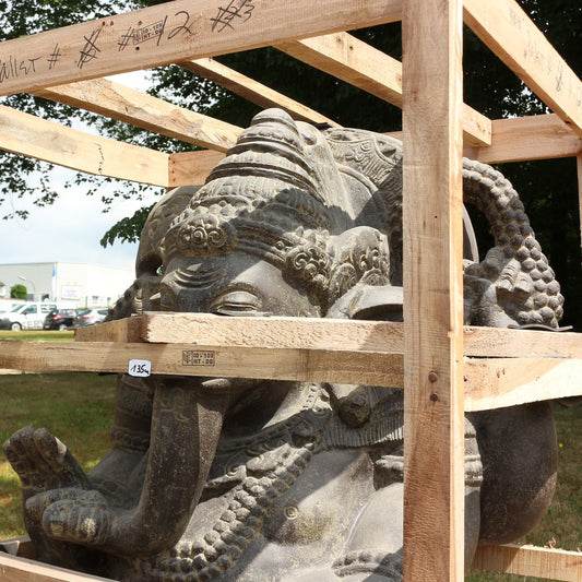 XXL Ganesha Figur sitzend Skulptur Elefant Stein Lavasand Bali Steinfigur Garten Deko 135 cm