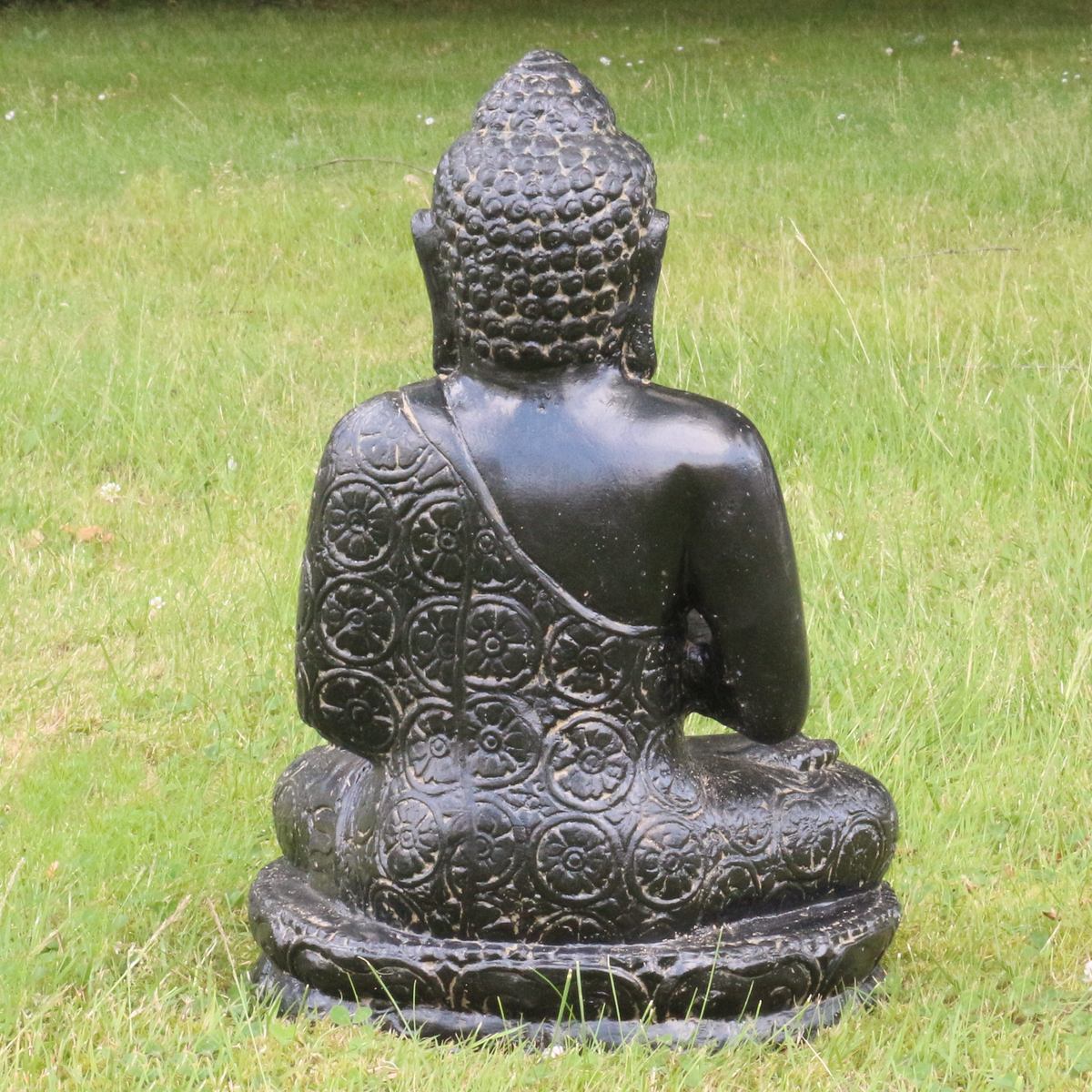 Buddha Statue sitzend Figur Skulptur Asien Indonesien Deko Steinguss Lavastein Gartenfigur Greetings GRC 45 cm
