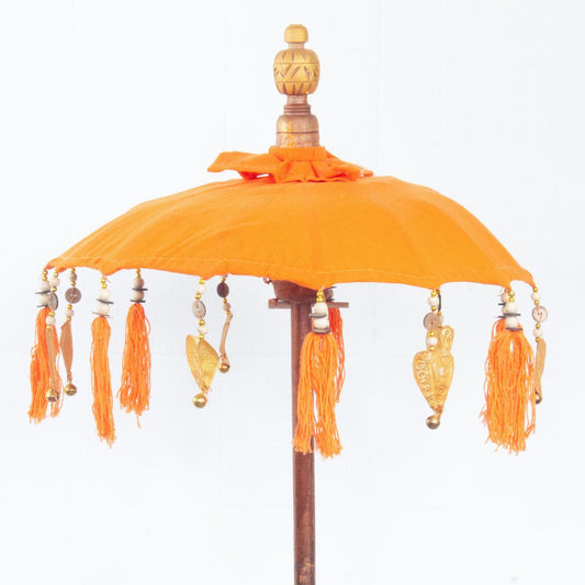 Kleiner Tischschirm aus Bali Garten Schirm Dekoration Party Partyschirm Handarbeit Orient Dekoschirm ca. 40 cm Orange Gold