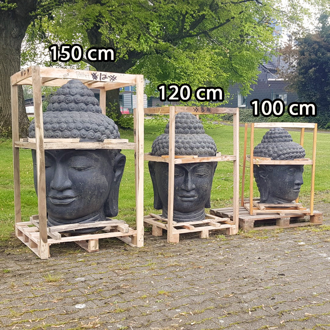 Buddha Kopf Figur Skulptur Stein Lavasand Bali Steinfigur Gartenfigur Buddhakopf Garten Deko Weiß 100 cm