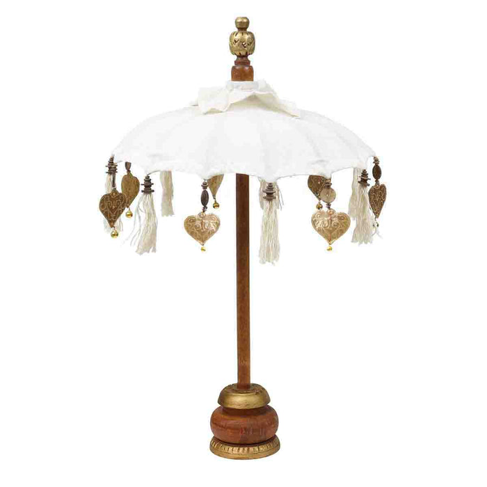 Kleiner Tischschirm aus Bali Garten Schirm Dekoration Party Partyschirm Handarbeit Orient Dekoschirm ca. 40 cm Weiß