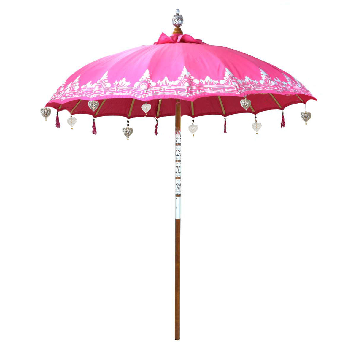 Bali Sonnenschirm Balinesischer Garten Schirm Baumwolle Handarbeit Retro Vintage Dekoschirm 2-teilig ca 180cm einfache Bemalung