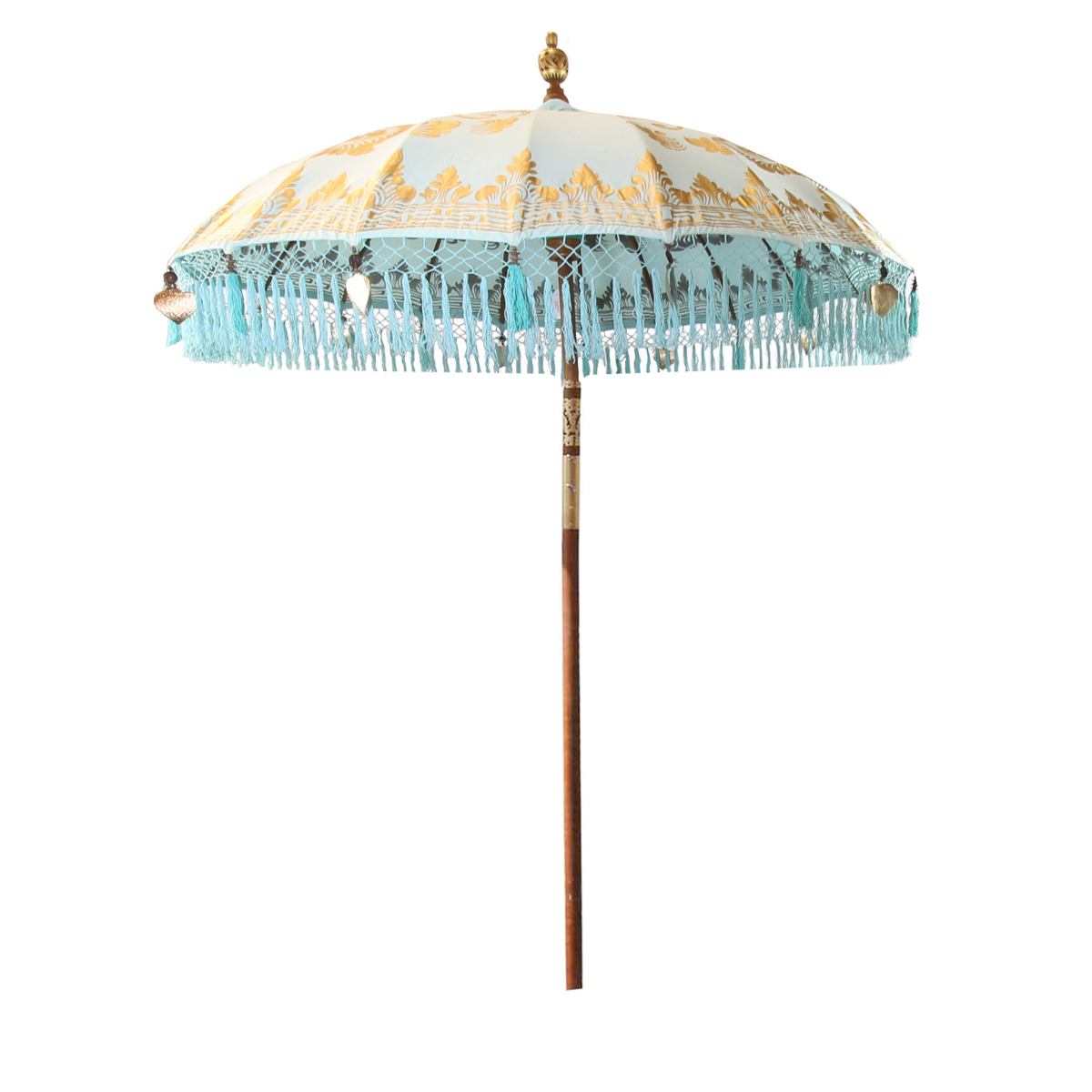 Türkiser Bali Garten-Sonnenschirm,180 cm Gold Fransen Emilia