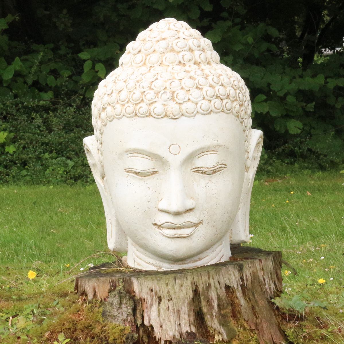 Buddha Kopf Figur Garten Weiß Marmor Optik 