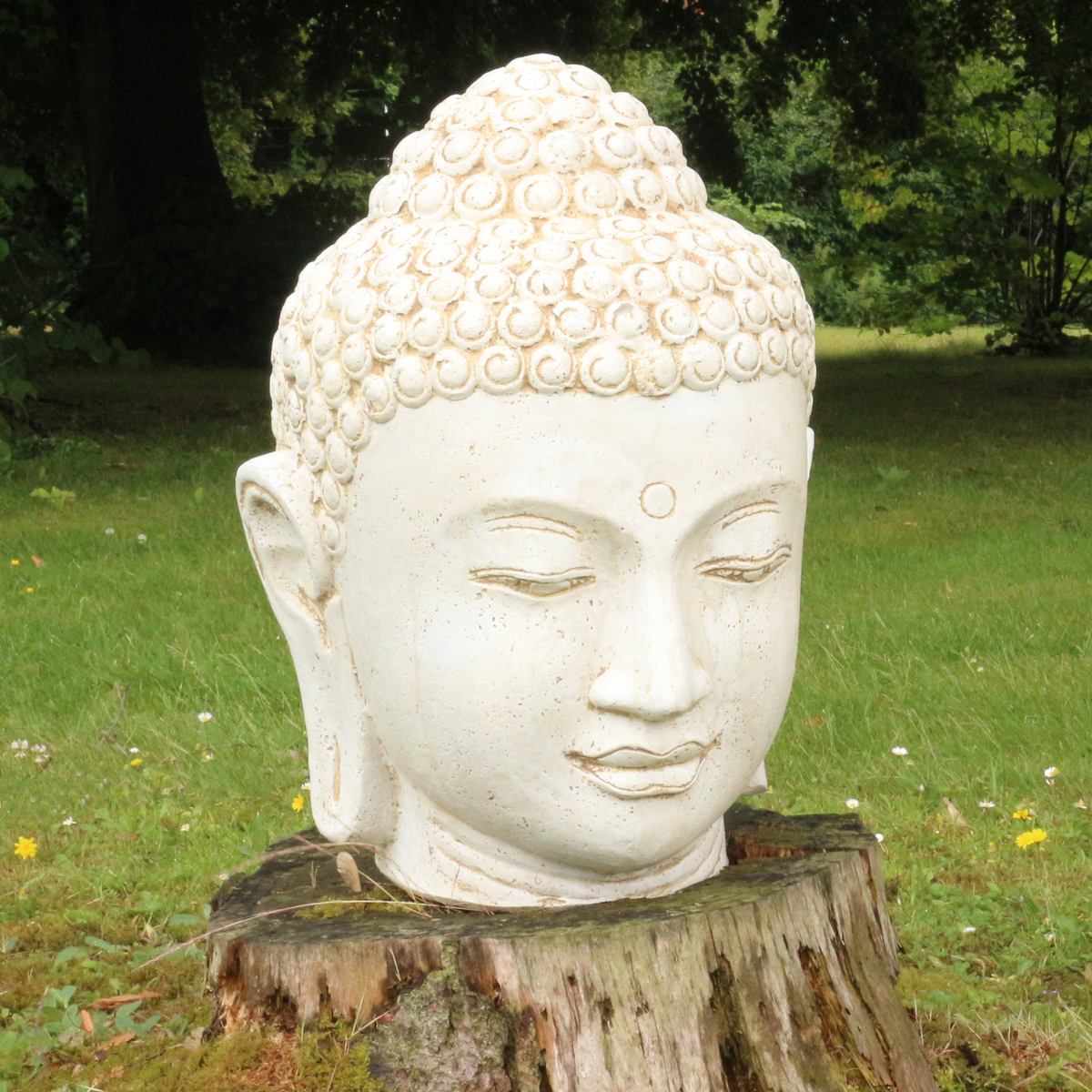 Buddha Kopf Figur Garten Weiß Marmor Optik 