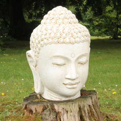 Buddha Kopf Figur Garten Weiß Marmor Optik 