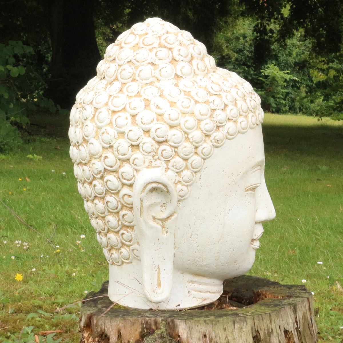 Buddha Kopf Figur Garten Weiß Marmor Optik 