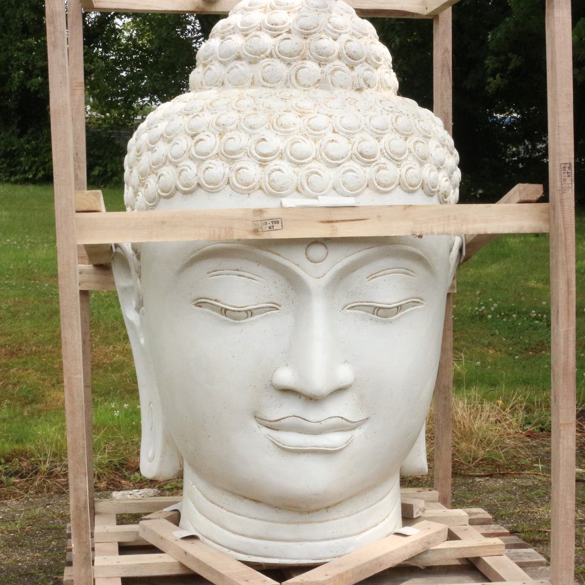 Buddha Kopf Figur Skulptur Stein Lavasand Bali Steinfigur Gartenfigur Buddhakopf Garten Deko Weiß 125 cm