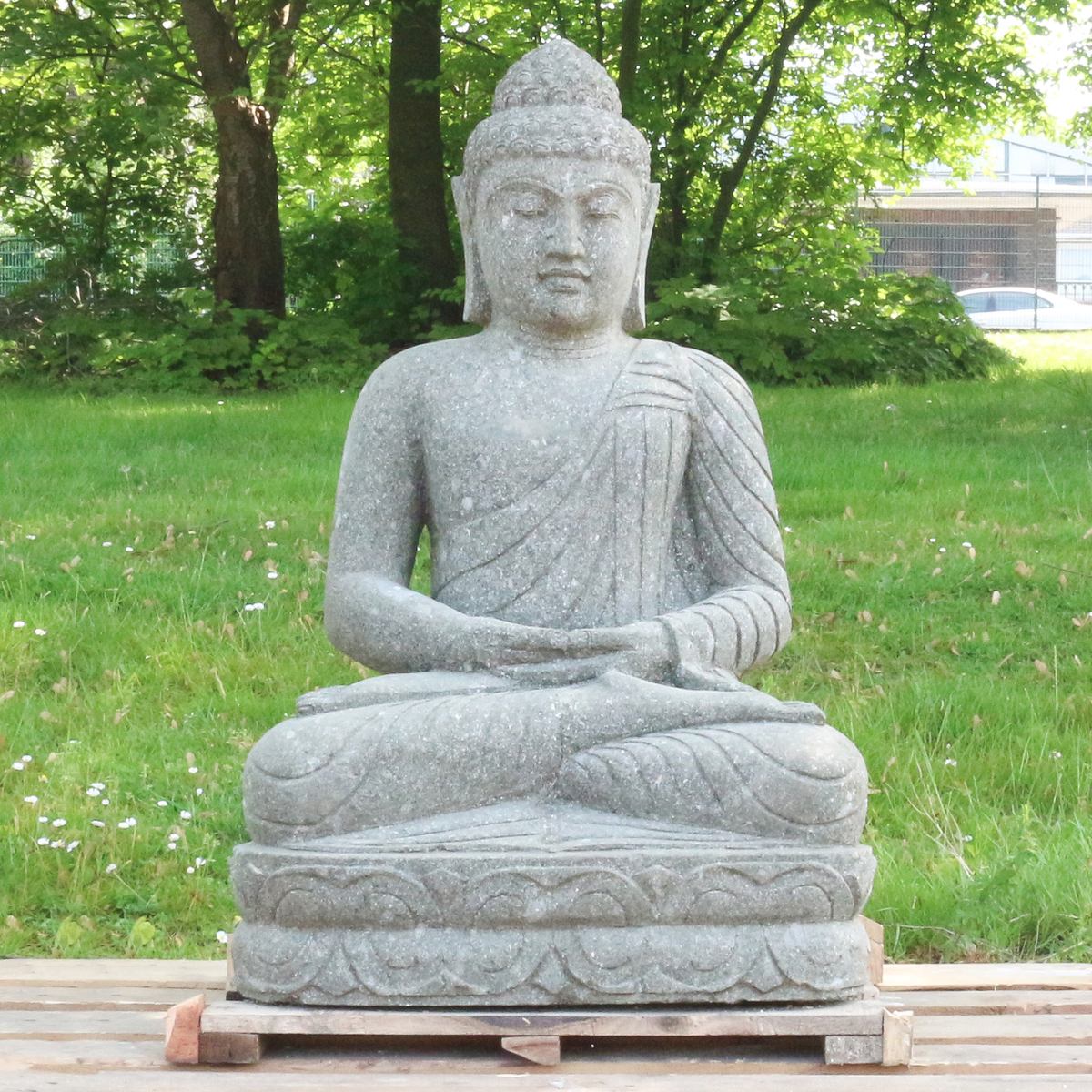 Buddha Steinfigur Deko aus Stein für den Garten frostsicher wetterfest groß Steinbuddha