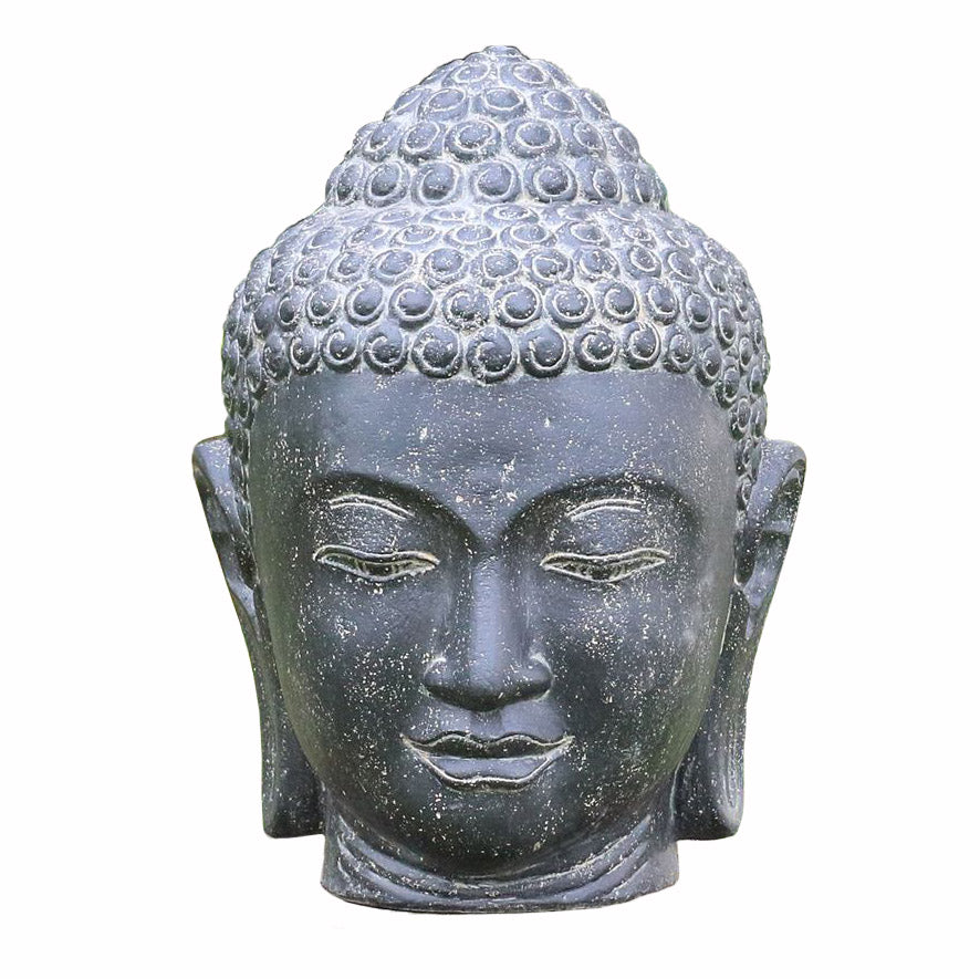 Buddha Kopf Figur 33 cm hoch aus Lavastein für Garten oder Innenbereich