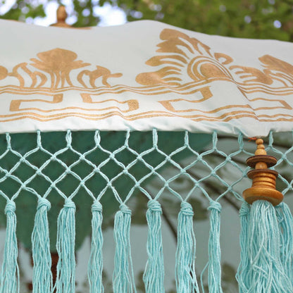 Türkiser Bali Garten-Sonnenschirm,180 cm Gold Fransen Emilia