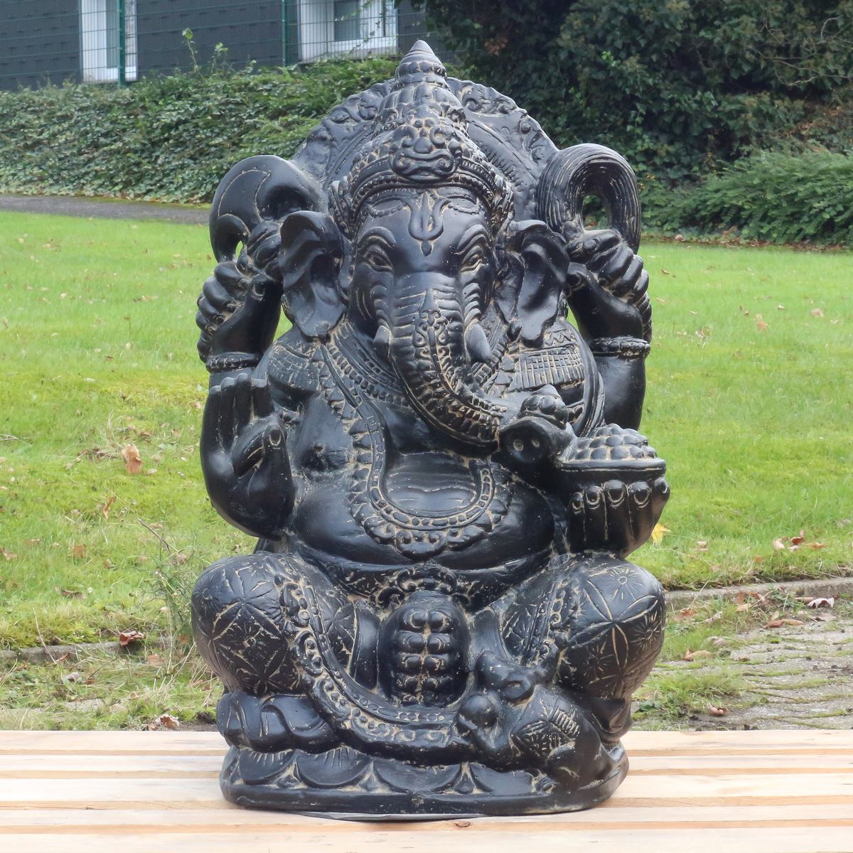 Ganesha Steinfigur Wetterfeste Steinfiguren Dekofigur Skulptur für innen und außen Gartenskulptur ca. 80 cm