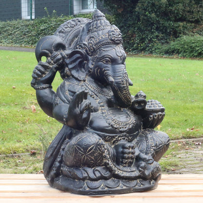 Ganesha Steinfigur Wetterfeste Steinfiguren Dekofigur Skulptur für innen und außen Gartenskulptur ca. 80 cm