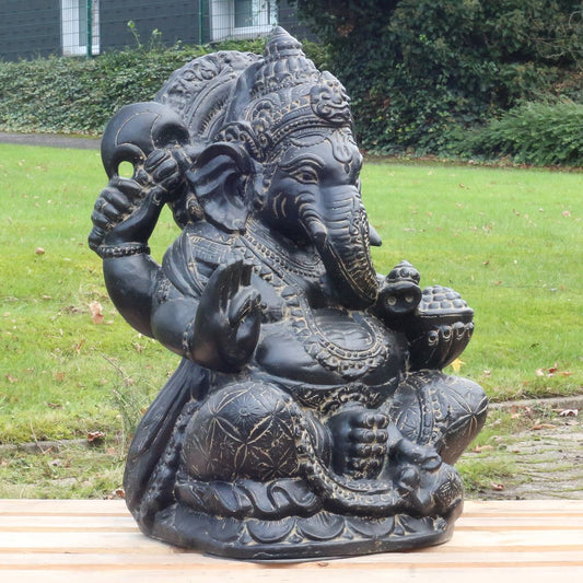 Ganesha Steinfigur Wetterfeste Steinfiguren Dekofigur Skulptur für innen und außen Gartenskulptur ca. 80 cm
