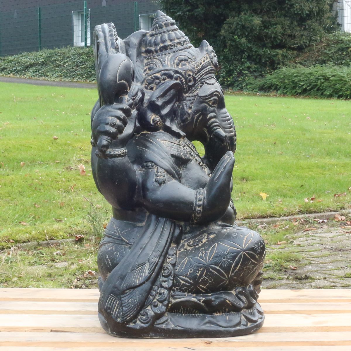 Ganesha Steinfigur Wetterfeste Steinfiguren Dekofigur Skulptur für innen und außen Gartenskulptur ca. 80 cm
