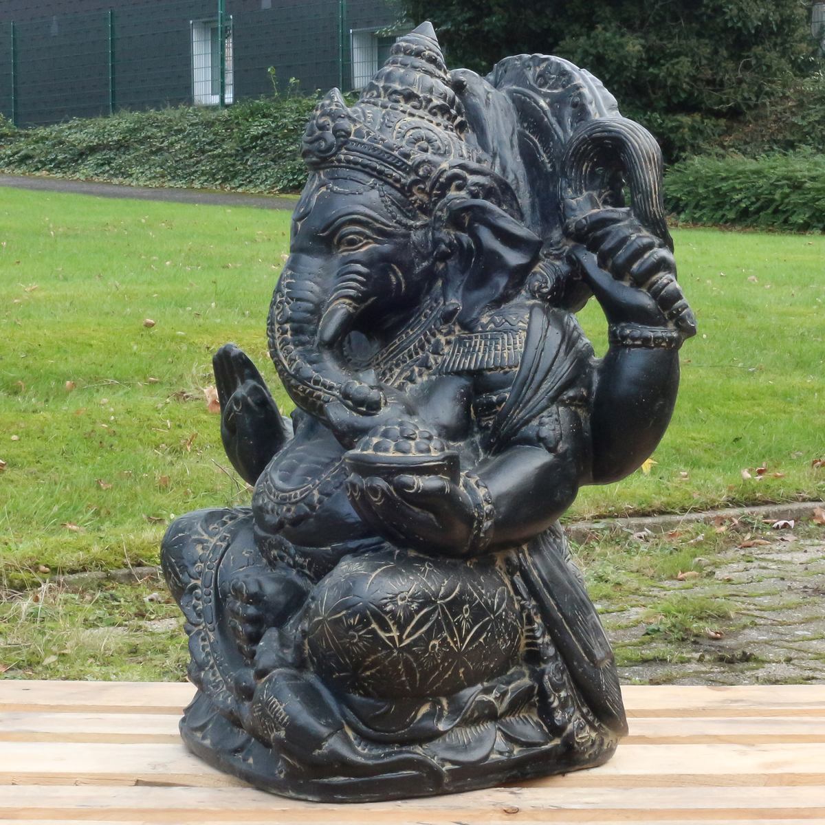 Ganesha Steinfigur Wetterfeste Steinfiguren Dekofigur Skulptur für innen und außen Gartenskulptur ca. 80 cm