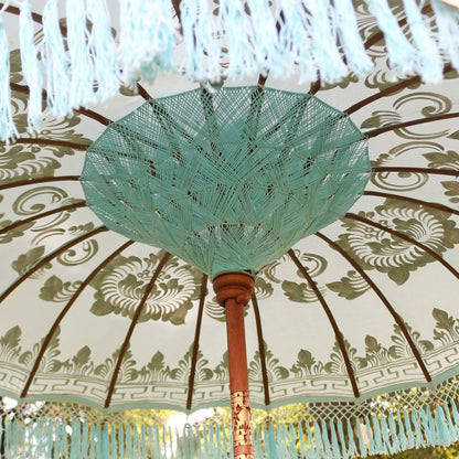 Türkiser Bali Garten-Sonnenschirm,180 cm Gold Fransen Emilia