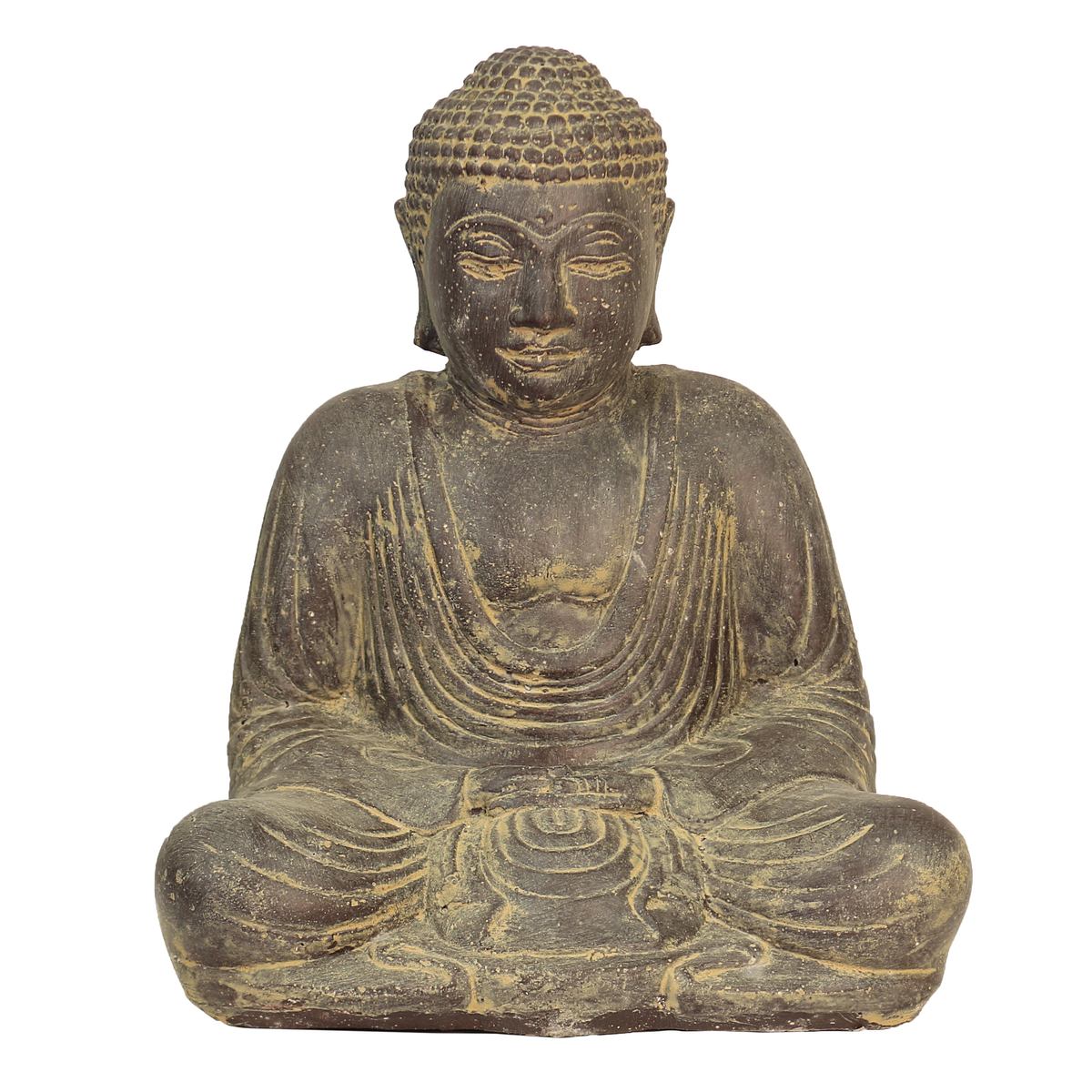 Japan Buddha Figur sitzend Skulptur Lotussitz Meditationsgeste Stein Lavasand Bali Steinfigur Garten Deko 20 cm