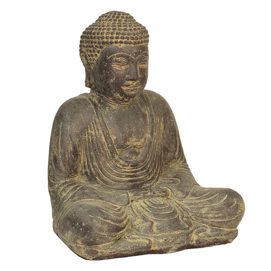 Japan Buddha Figur sitzend Skulptur Lotussitz Meditationsgeste Stein Lavasand Bali Steinfigur Garten Deko 20 cm