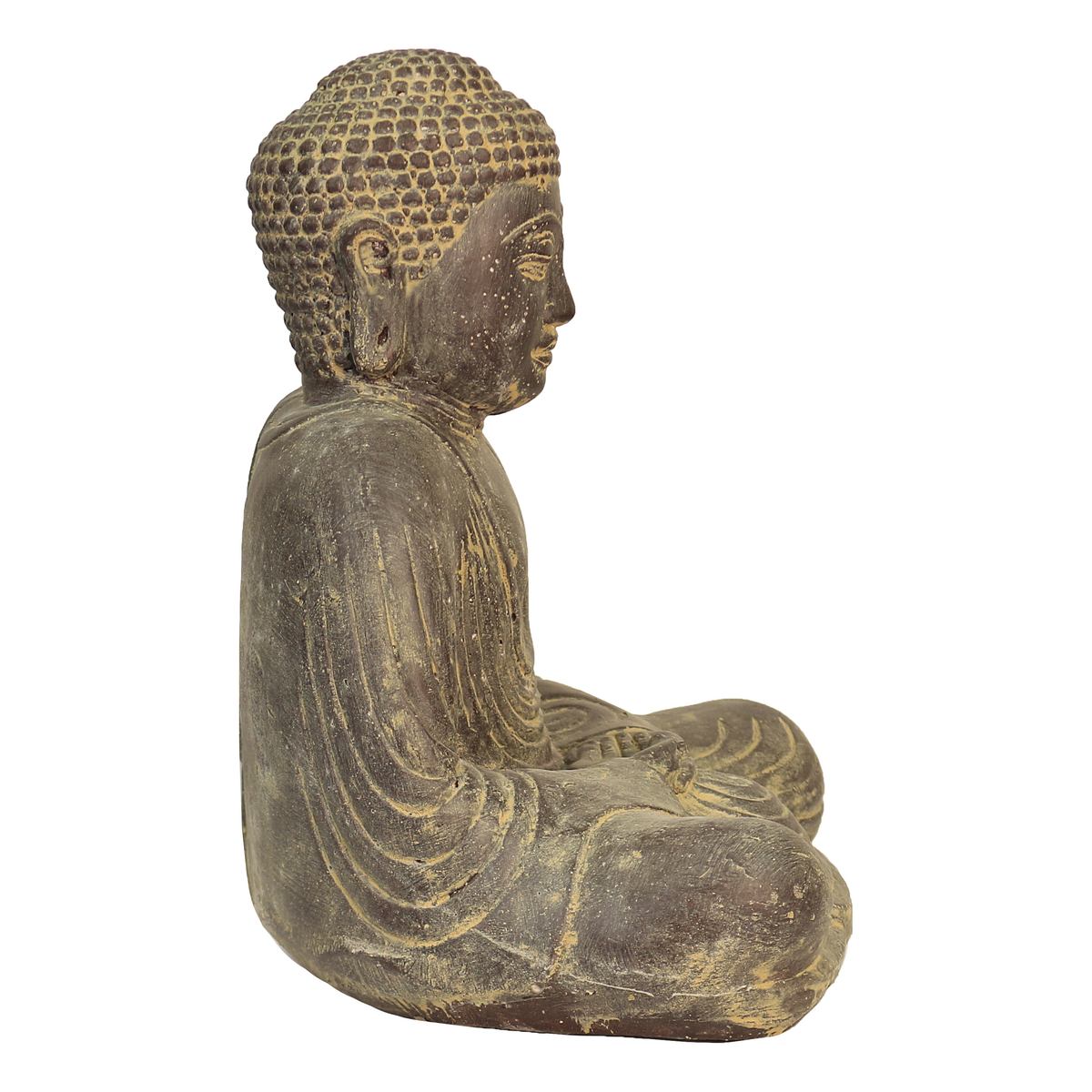 Japan Buddha Figur sitzend Skulptur Lotussitz Meditationsgeste Stein Lavasand Bali Steinfigur Garten Deko 20 cm