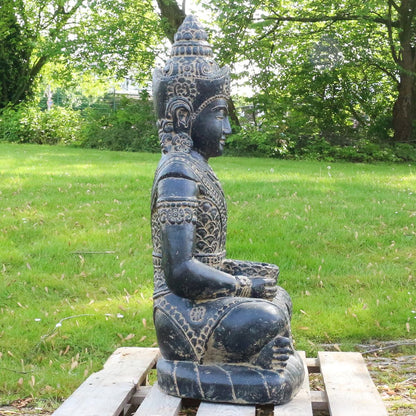 Buddha Steinfigur Deko aus Stein für den Garten frostsicher wetterfest groß Steinbuddha