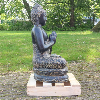 Buddha Steinfigur Deko aus Stein für den Garten frostsicher wetterfest groß Steinbuddha