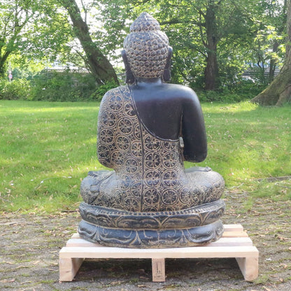 Buddha Steinfigur Deko aus Stein für den Garten frostsicher wetterfest groß Steinbuddha