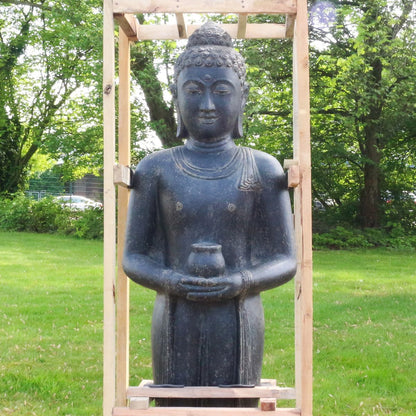 Buddha Steinfigur Deko aus Stein für den Garten frostsicher wetterfest groß Steinbuddha