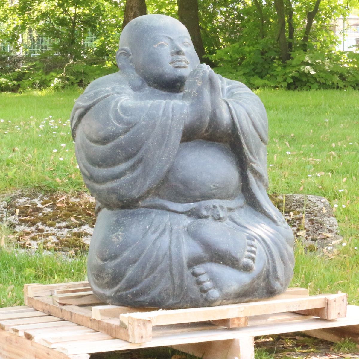 China Buddha Steinfigur Deko aus Stein für den Garten frostsicher wetterfest groß 