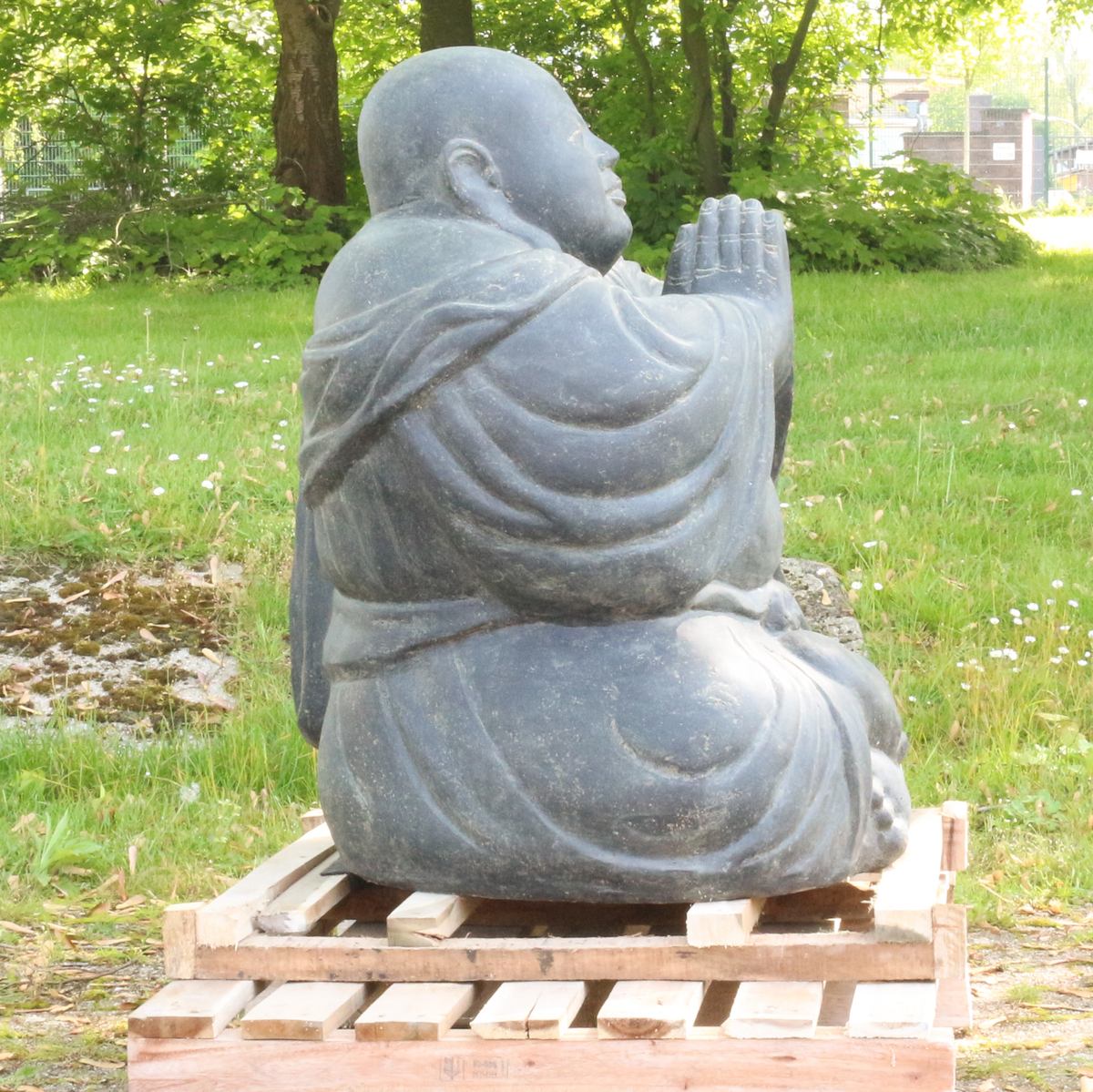 China Buddha Steinfigur Deko aus Stein für den Garten frostsicher wetterfest groß 