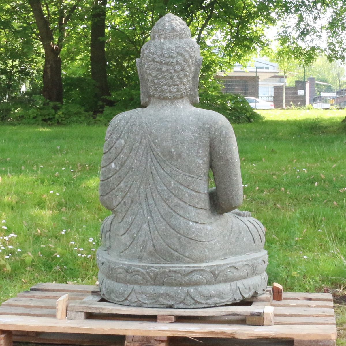 Buddha Steinfigur Deko aus Stein für den Garten frostsicher wetterfest groß Steinbuddha
