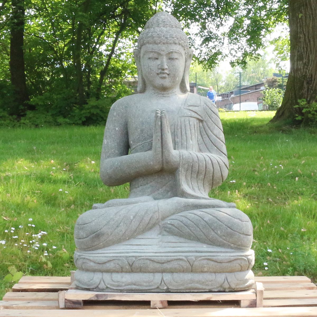 Buddha Steinfigur Deko aus Stein für den Garten frostsicher wetterfest groß Steinbuddha
