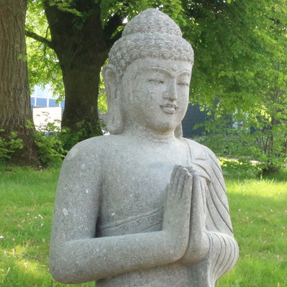 Buddha Steinfigur Deko aus Stein für den Garten frostsicher wetterfest groß Steinbuddha