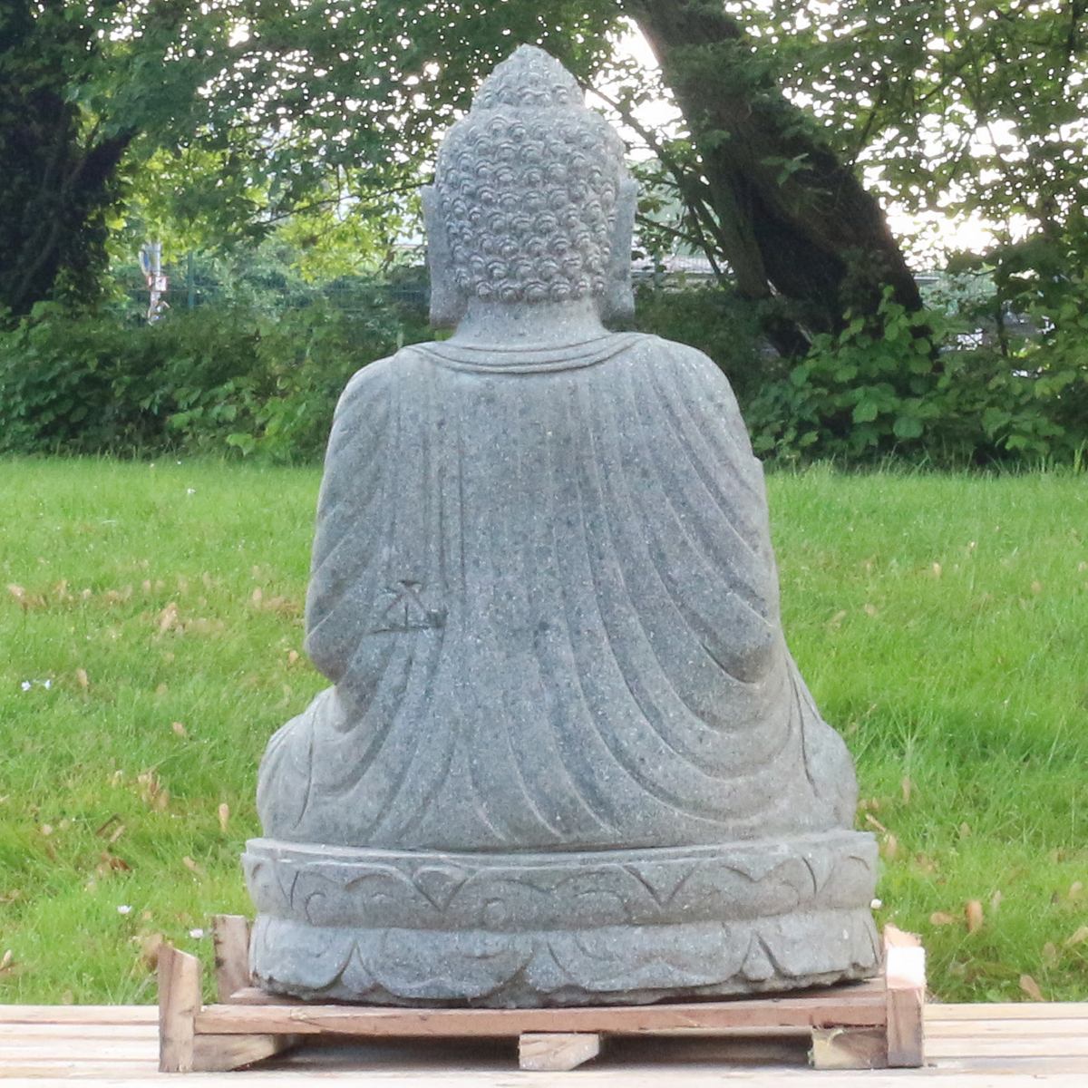 Buddha Stein Figur Statue Gartenfigur Steinfigur Dekofigur Gartendeko sitzend Massiv aus Greenstone Abaya 100 cm