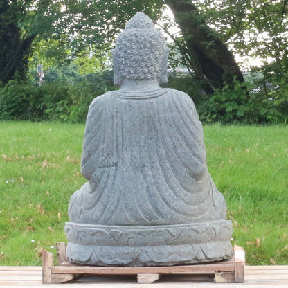 Buddha Stein Figur Statue Gartenfigur Steinfigur Dekofigur Gartendeko sitzend Massiv aus Greenstone Abaya 100 cm