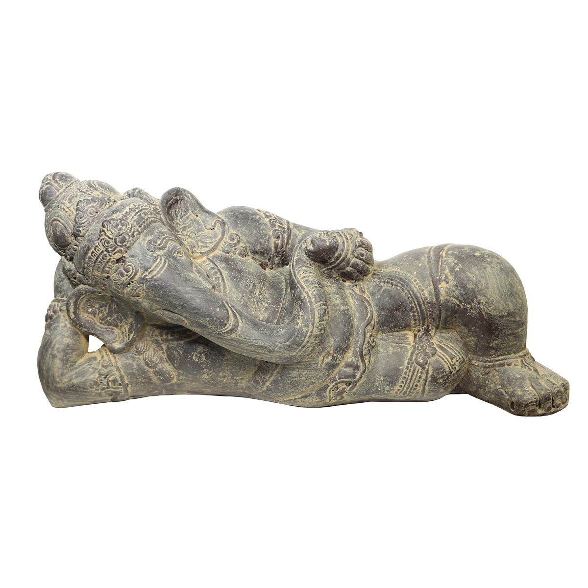 Ganesha liegend Hinduismus Buddhismus Gott Götterbote Ganapati Geschenk Garten Terasse Stein Frostfest für innen oder außen Grau 50 cm