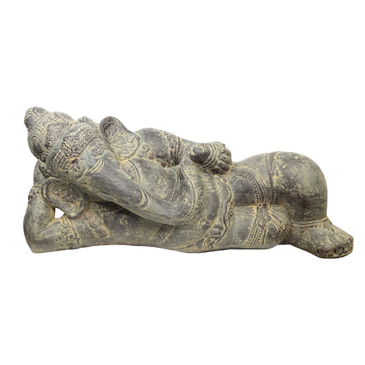 Ganesha liegend Hinduismus Buddhismus Gott Götterbote Ganapati Geschenk Garten Terasse Stein Frostfest für innen oder außen Grau 50 cm