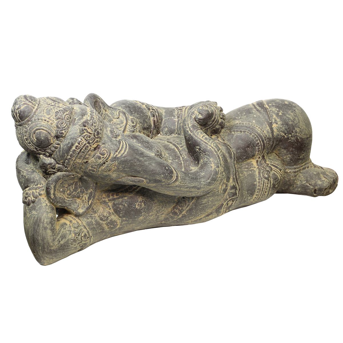 Ganesha liegend Hinduismus Buddhismus Gott Götterbote Ganapati Geschenk Garten Terasse Stein Frostfest für innen oder außen Grau 50 cm