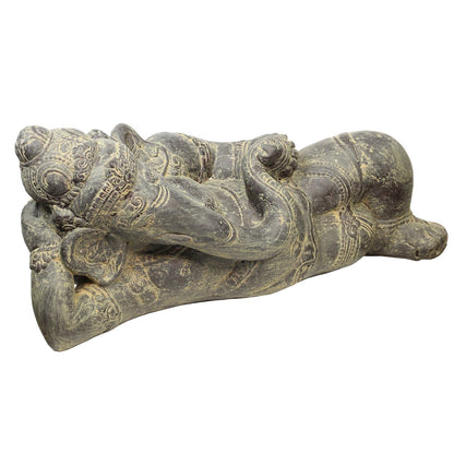 Ganesha liegend Hinduismus Buddhismus Gott Götterbote Ganapati Geschenk Garten Terasse Stein Frostfest für innen oder außen Grau 50 cm
