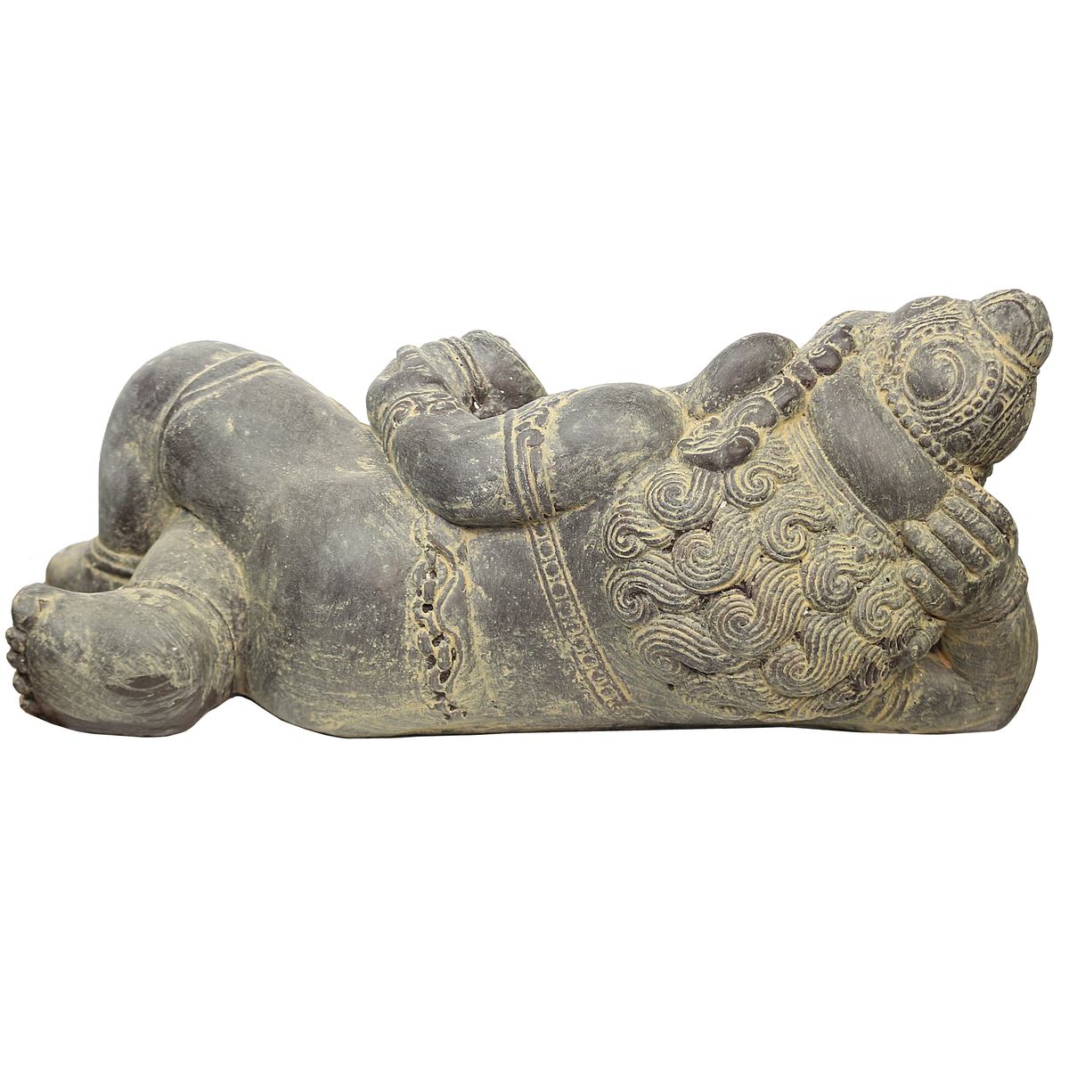 Ganesha liegend Hinduismus Buddhismus Gott Götterbote Ganapati Geschenk Garten Terasse Stein Frostfest für innen oder außen Grau 50 cm