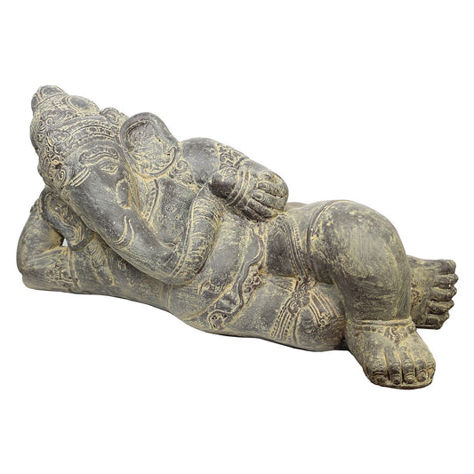 Ganesha liegend Hinduismus Buddhismus Gott Götterbote Ganapati Geschenk Garten Terasse Stein Frostfest für innen oder außen Grau 50 cm