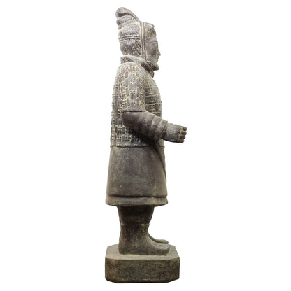 Samurai Krieger aus Stein Japan Steinfigur Skulptur Gartenfigur Massiv frostsicher für innen und außen Steinkrieger stehend 100 cm