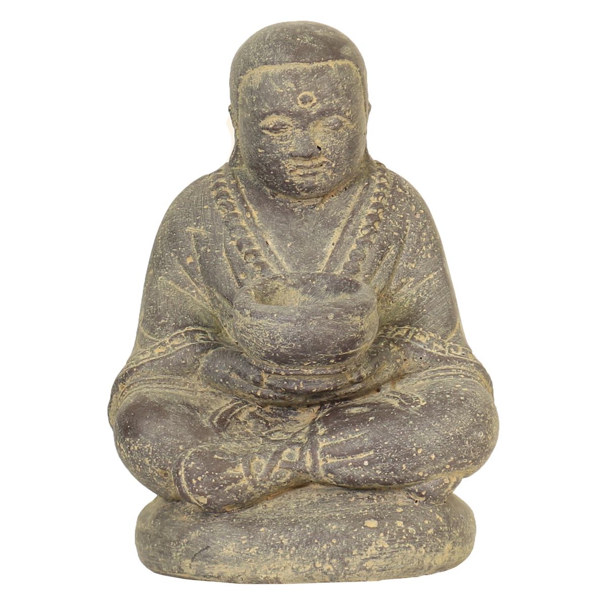 Mönch Figur Kerzen Skulptur Stein Lavasand Bali sitzend Gott Garten Deko Teelichthalter 20 cm