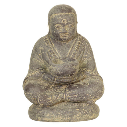 Mönch Figur Kerzen Skulptur Stein Lavasand Bali sitzend Gott Garten Deko Teelichthalter 20 cm