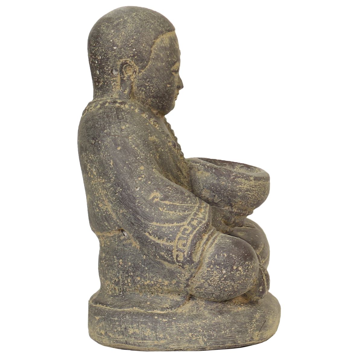 Mönch Figur Kerzen Skulptur Stein Lavasand Bali sitzend Gott Garten Deko Teelichthalter 20 cm