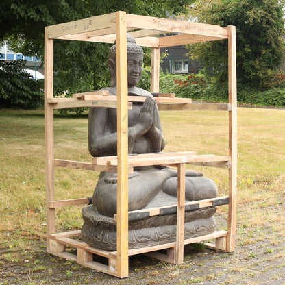 XXL Buddha Figur sitzend Skulptur Lotussitz Meditationsgeste Stein Lavasand Bali Steinfigur Garten Deko Greetings 150 cm