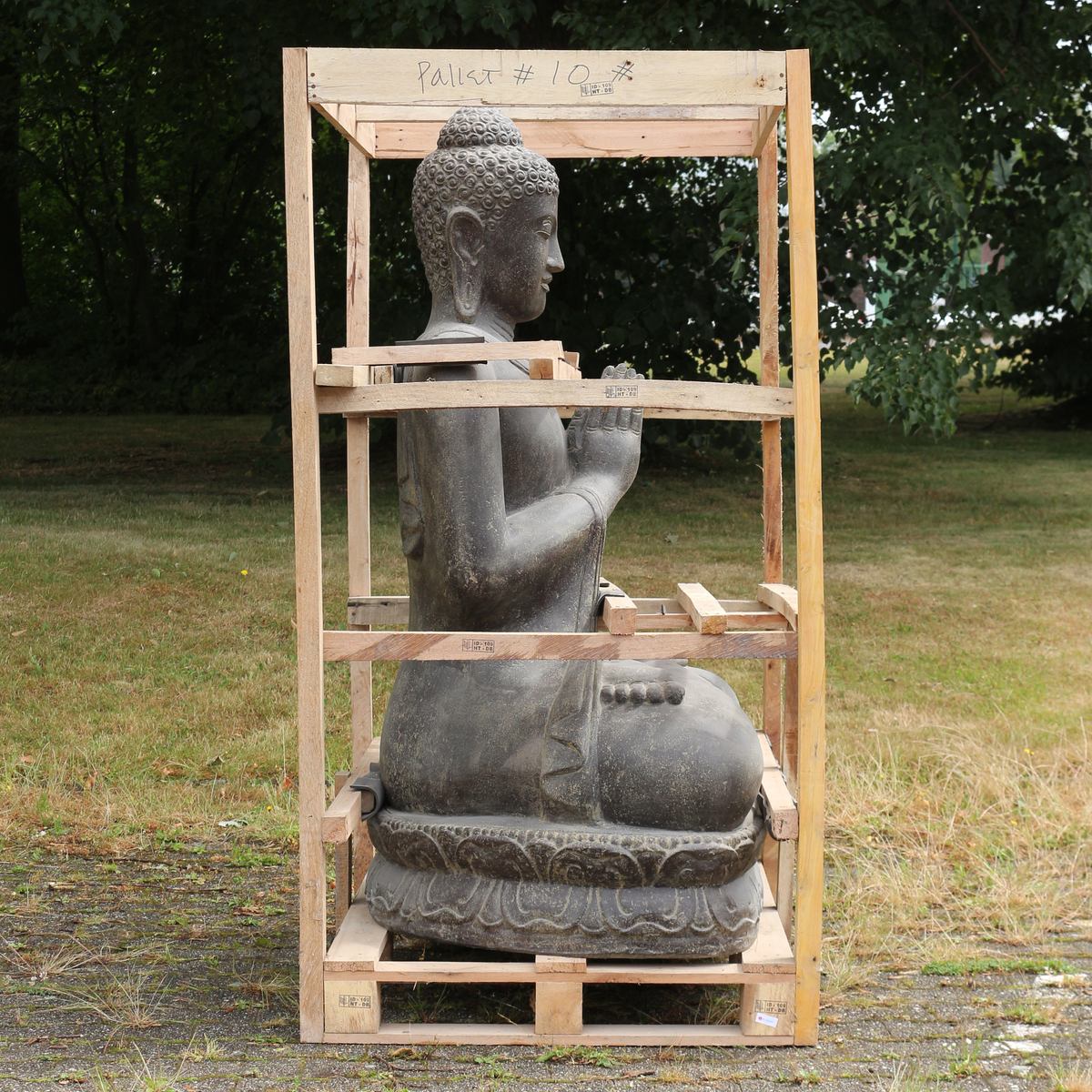 XXL Buddha Figur sitzend Skulptur Lotussitz Meditationsgeste Stein Lavasand Bali Steinfigur Garten Deko Greetings 150 cm