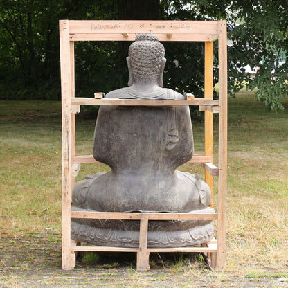 XXL Buddha Figur sitzend Skulptur Lotussitz Meditationsgeste Stein Lavasand Bali Steinfigur Garten Deko Greetings 150 cm