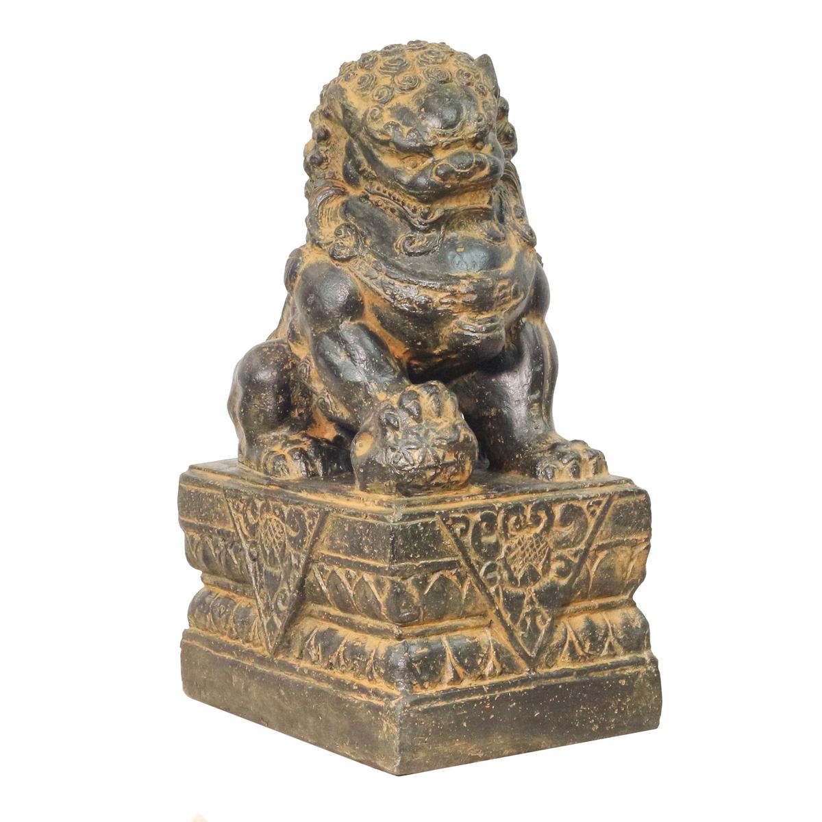 Einzelner Tempelwächter Löwe Shishi Fu Hunde Wächter Löwen Hund Skulptur Steinfigur Figur Links oder Rechts Antik GRC 45 cm